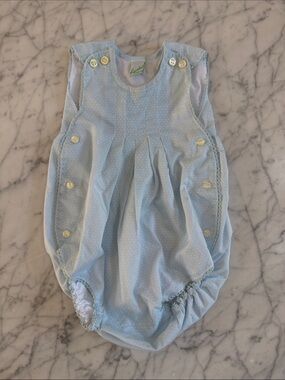 Polka Dot Madrid Light Blue Baby Bubble Romper Sz 18 Mo